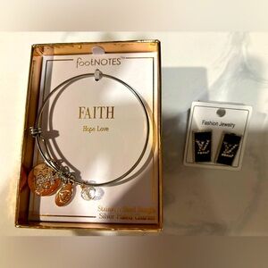 Footnotes- Faith,Hope,love stainless steel bangle -fashion earrings.